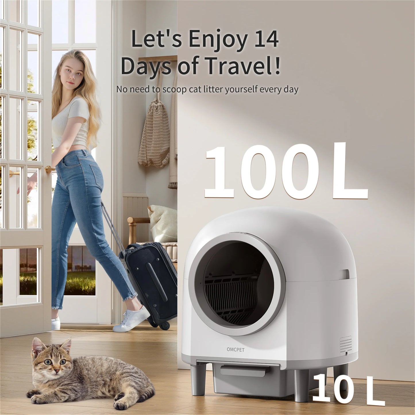 OMC-M1 Self Cleaning Automatic Cat Litter Box Toilet for 1.5-8Kg Cat Trash Bag Litter Smart Cat Travel Toilet App Control Tray