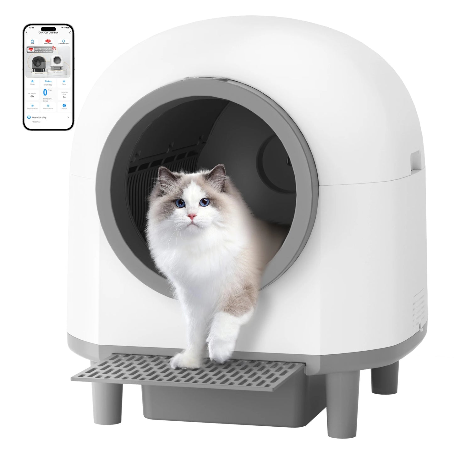 OMC-M1 Self Cleaning Automatic Cat Litter Box Toilet for 1.5-8Kg Cat Trash Bag Litter Smart Cat Travel Toilet App Control Tray